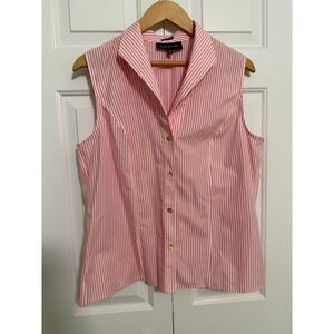 JONES NEW YORK pink STRIPED SLEEVELESS COLLARED BLOUSE TOP WOMENS size 14